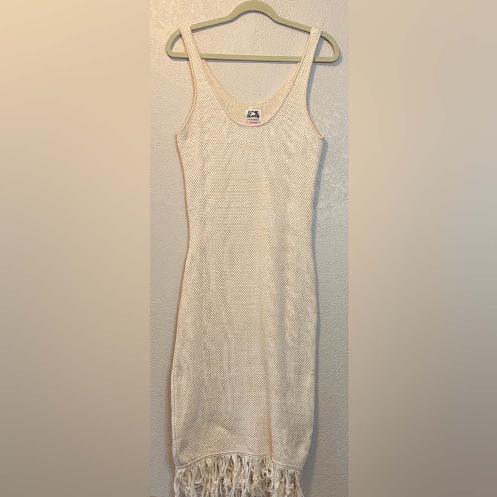Future Collective Cream Cotton Knit Tank Dress with Fringe